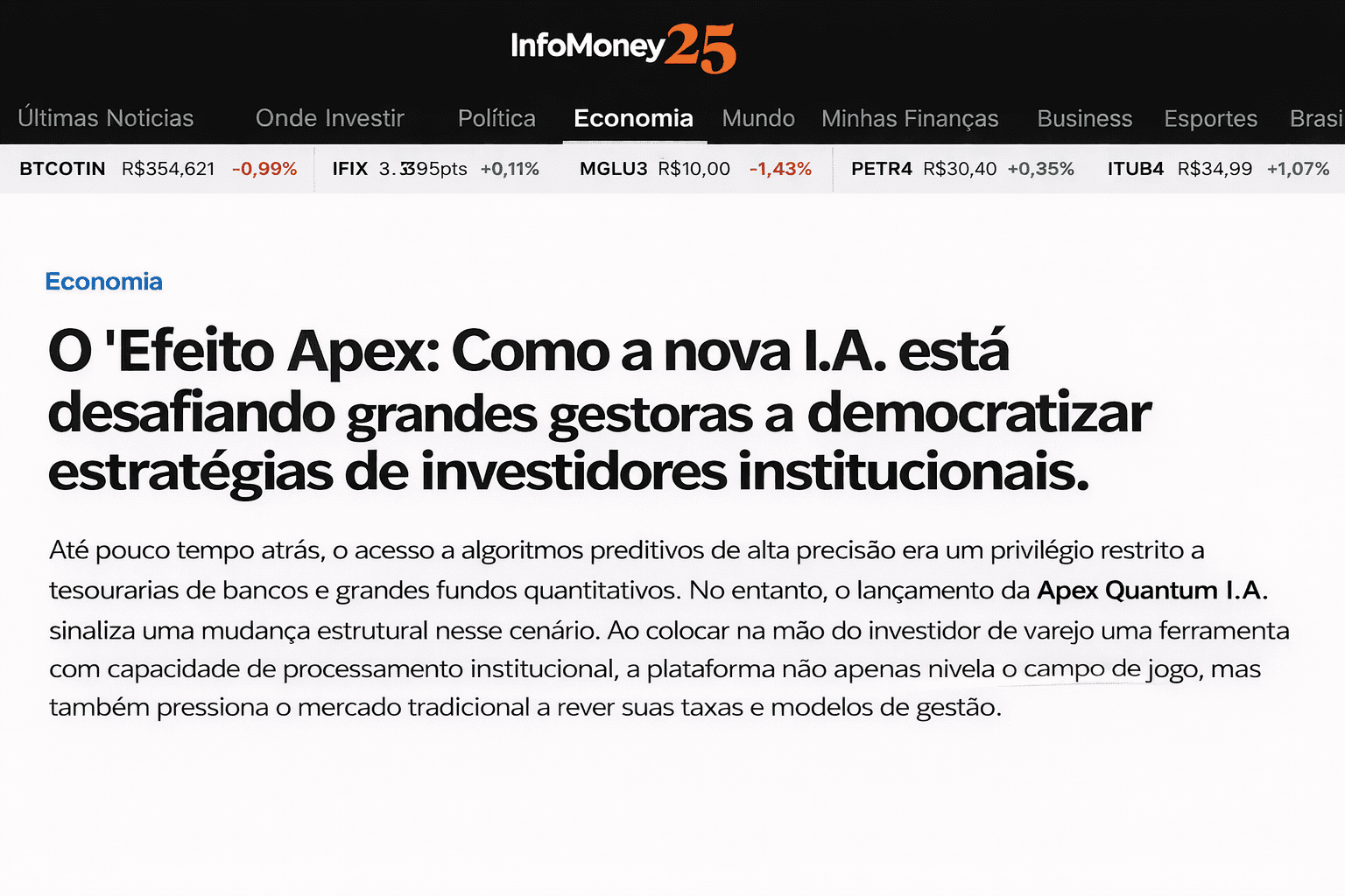 InfoMoney — O Efeito Apex